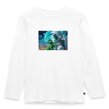 Sci-Fi Lizard girl city landscape ALIVE 3024 250510 - Kids' Premium Longsleeve Shirt - white - Front - AI Model Kid Female (0cm)