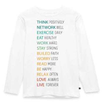 THINK POSITIVE - Kids' Premium Longsleeve Shirt - white - Front - AI Model Kid Female (0cm)