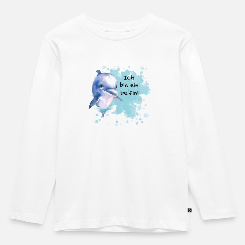 Ich bin ein Delfin! - Kinder Premium Bio Langarmshirt - Weiß