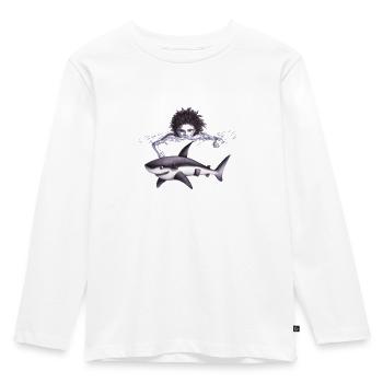 boy chasing a shark in the water - Kids' Premium Longsleeve Shirt - white - Front - AI Model Kid Female (0cm)