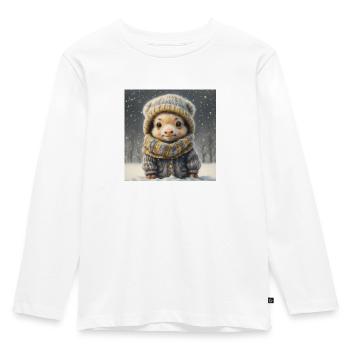 Niedliches Fantasietier mit Kleidung im Schnee - Kinder Premium Bio Langarmshirt - Weiß - Vorne - AI Model Kid Female (0cm)