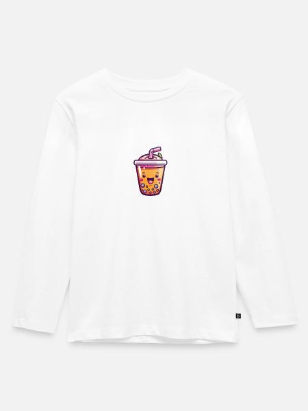Fröhlicher Bubble Tea - Kinder Premium Bio Langarmshirt - Weiß