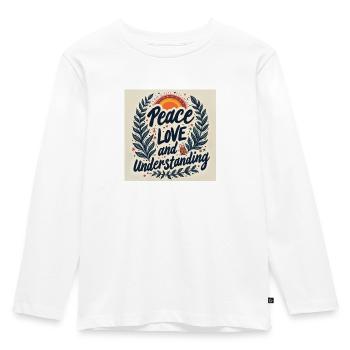 Peace, Love and Understanding - Kids' Premium Longsleeve Shirt - white - Front - AI Model Kid Female (0cm)