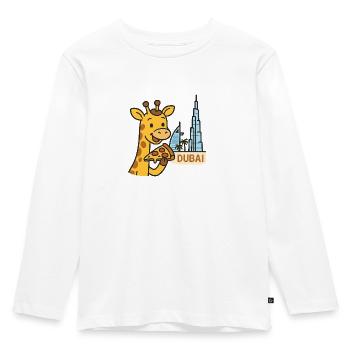 Dubai Giraffe with Pizza - Kids' Premium Longsleeve Shirt - white - Front - AI Model Kid Female (0cm)