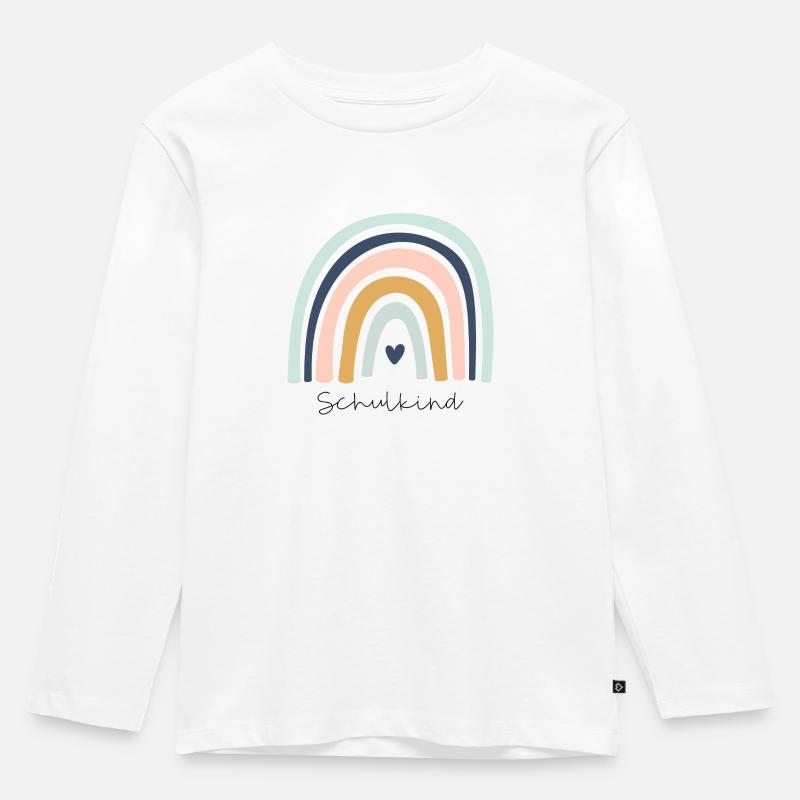 Schulkind Regenbogen - Kinder Premium Bio Langarmshirt - Weiß