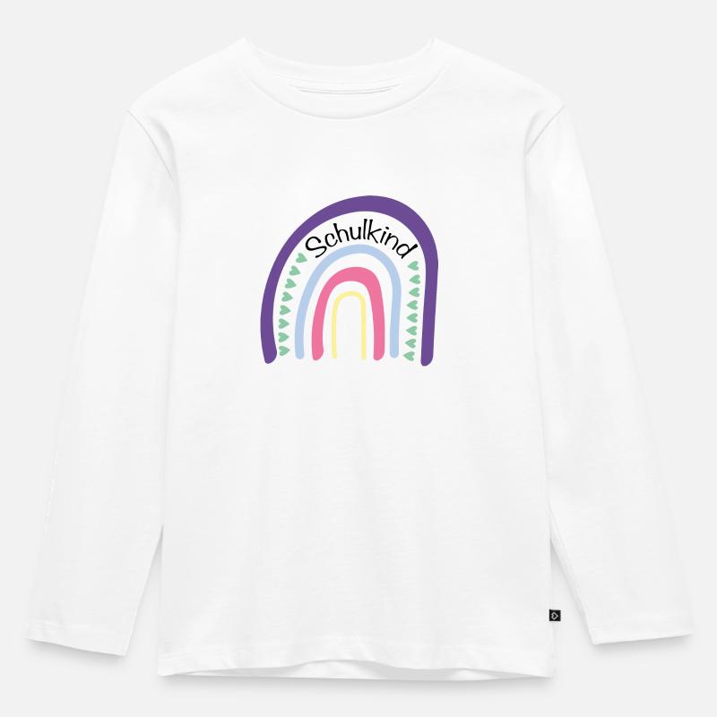 Schulkind Regenbogen - Kinder Premium Bio Langarmshirt - Weiß