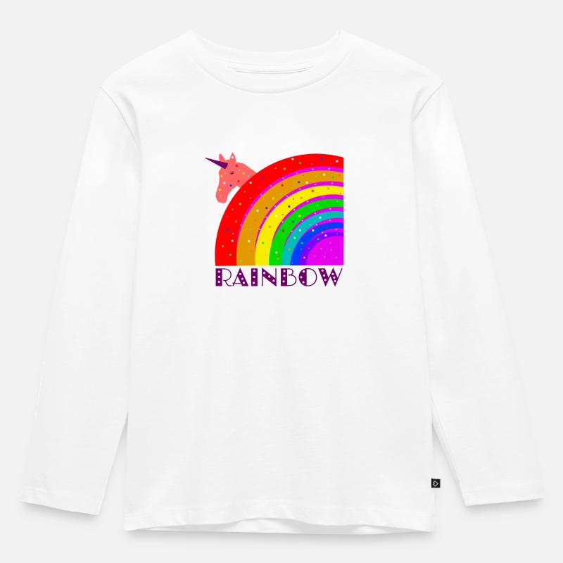 Regenbogen mit Einhorn - Kinder Premium Bio Langarmshirt - Weiß