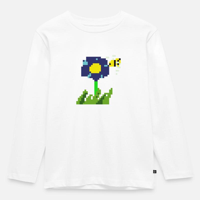 Pixel Blume - Kinder Premium Bio Langarmshirt - Weiß