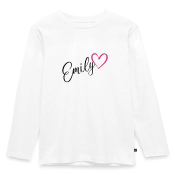 Emily Surname First Name Heart pink - Kids' Premium Longsleeve Shirt - white - Front - AI Model Kid Female (0cm)
