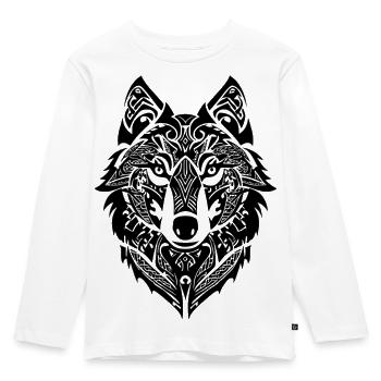 Nordischer Wolf Tribal Tattoo - Kinder Premium Bio Langarmshirt - Weiß - Vorne - AI Model Kid Female (0cm)