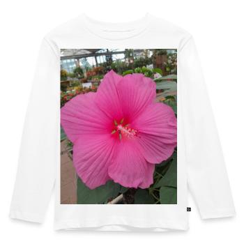 Hibiscus Rose Tropical Glow Textile - Kinder Premium Bio Langarmshirt - Weiß - Vorne - AI Model Kid Female (0cm)