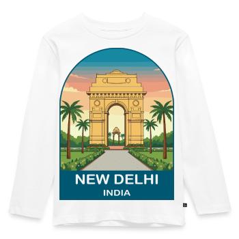 New Delhi India Gate Vintage Stadtreisedesign - Kinder Premium Bio Langarmshirt - Weiß - Vorne - AI Model Kid Female (0cm)