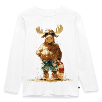 Élan sur la plage - Élan occasionnel avec bouée de sauvetage - T-shirt manches longues Premium Enfant - blanc - Devant - AI Model Kid Female (0cm)