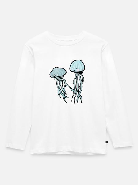 Qualle - Kinder Premium Bio Langarmshirt - Weiß