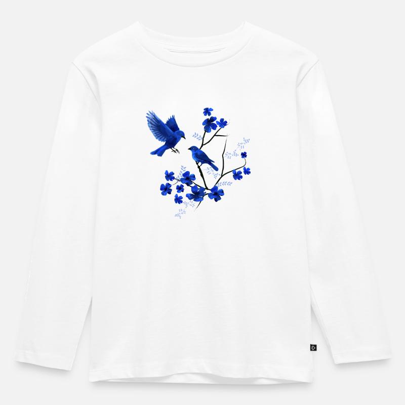 Blauer Vogel - Kinder Premium Bio Langarmshirt - Weiß