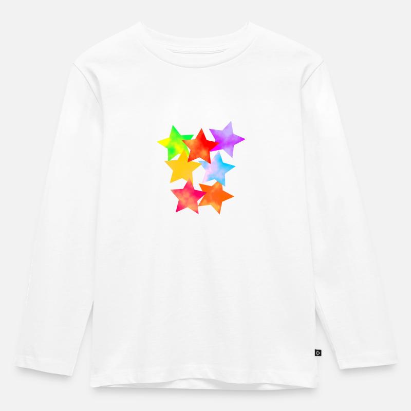 FARBIGE STERNE - FLUOR - Kinder Premium Bio Langarmshirt - Weiß