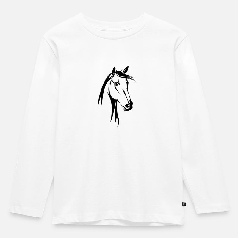 Pferd - Kinder Premium Bio Langarmshirt - Weiß