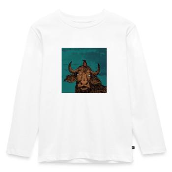Büffel - Kinder Premium Bio Langarmshirt - Weiß - Vorne - AI Model Kid Female (0cm)