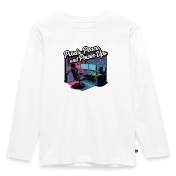 Pixels, Peace & Power-Ups – Gaming Setup - Kids' Premium Longsleeve Shirt - white - Front - AI Model Kid Female (0cm)