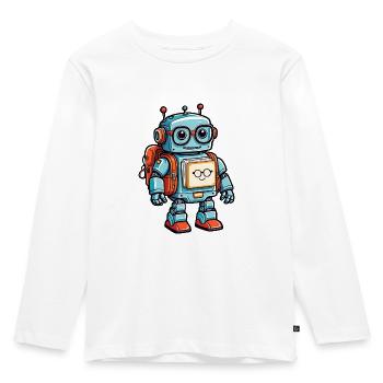 Lustiger kleiner Roboter mit Schulranzen - Kinder Premium Bio Langarmshirt - Weiß - Vorne - AI Model Kid Female (0cm)