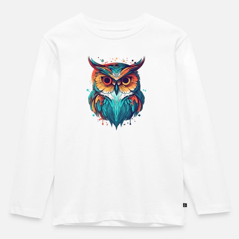 Farbenfrohe Eule boho indie - Kinder Premium Bio Langarmshirt - Weiß