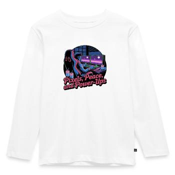 Pixels, Peace & Power-Ups – Gaming Setup - Kids' Premium Longsleeve Shirt - white - Front - AI Model Kid Female (0cm)