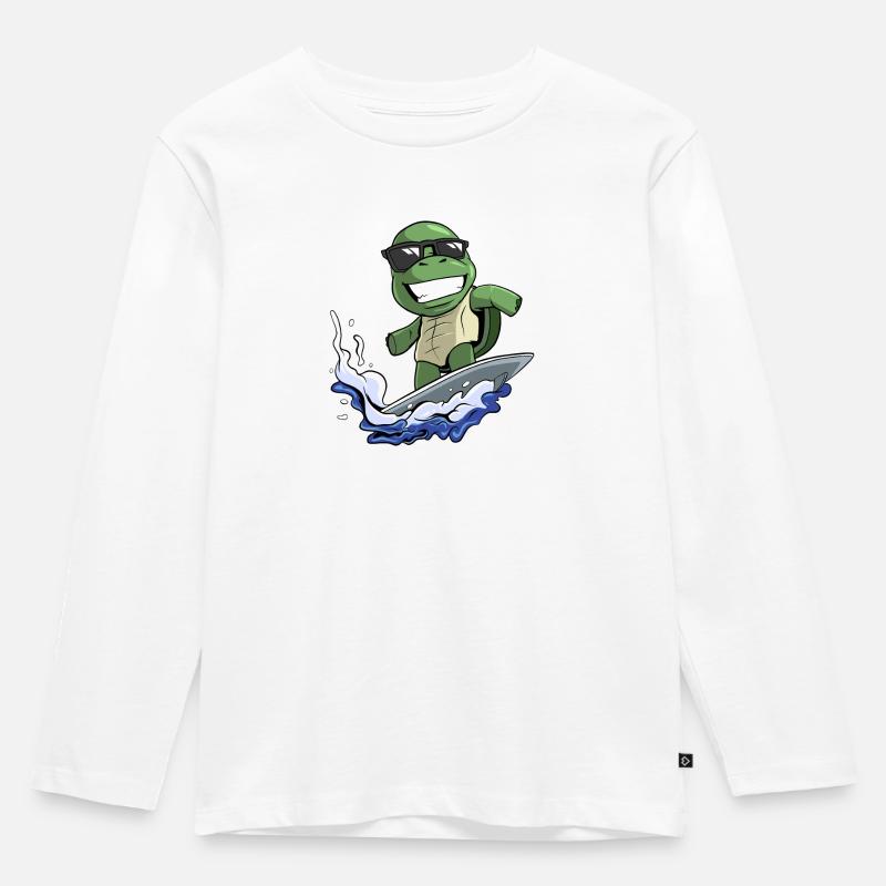 Schildkröte Surfboard Surfer - Kinder Premium Bio Langarmshirt - Weiß