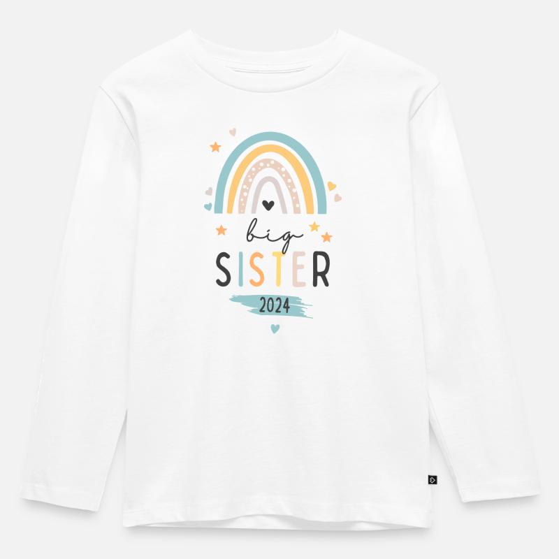 Große Schwester 2024 Regenbogen - Kinder Premium Bio Langarmshirt - Weiß