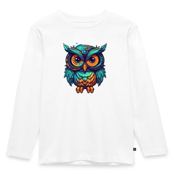 Eule Cartoon Comic süß - Kinder Premium Bio Langarmshirt - Weiß - Vorne - AI Model Kid Female (0cm)