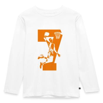 NUMMER 7 BASKETBALL 7. GEBURTSTAG - Kinder Premium Bio Langarmshirt - Weiß - Vorne - AI Model Kid Female (0cm)