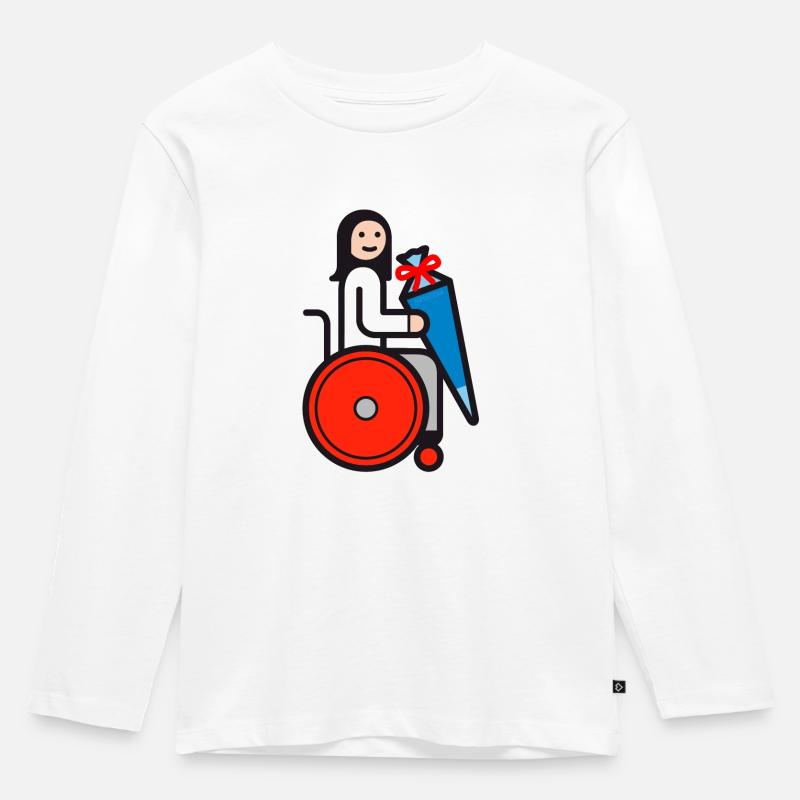Schulanfang Mädchen mit Rolli - Kinder Premium Bio Langarmshirt - Weiß