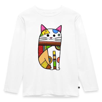 Colorful Geometric Patchwork Cat Doodle - Kids' Premium Longsleeve Shirt - white - Front - AI Model Kid Female (0cm)