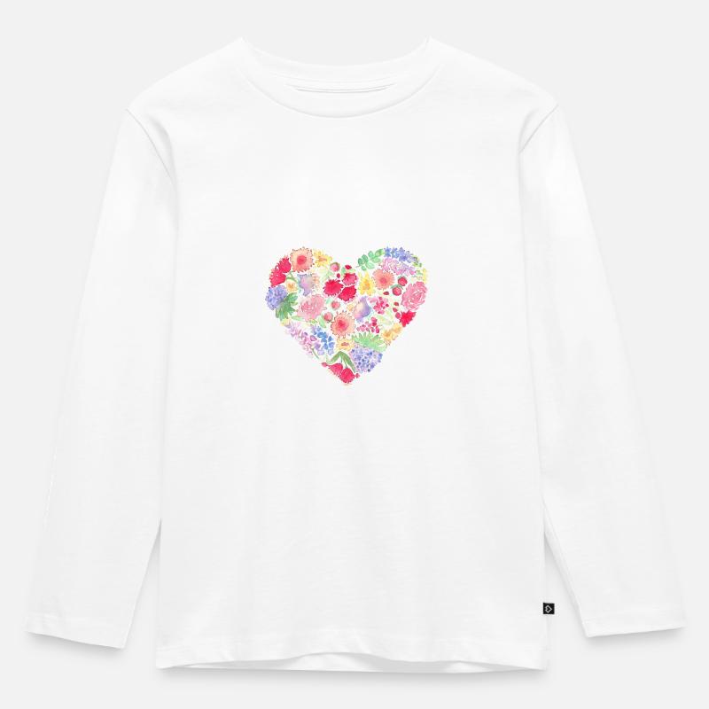 Aquarellmalerei Blumenherz - Kinder Premium Bio Langarmshirt - Weiß