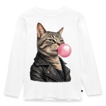 Coole Katze mit Lederjacke - Kinder Premium Bio Langarmshirt - Weiß - Vorne - AI Model Kid Female (0cm)