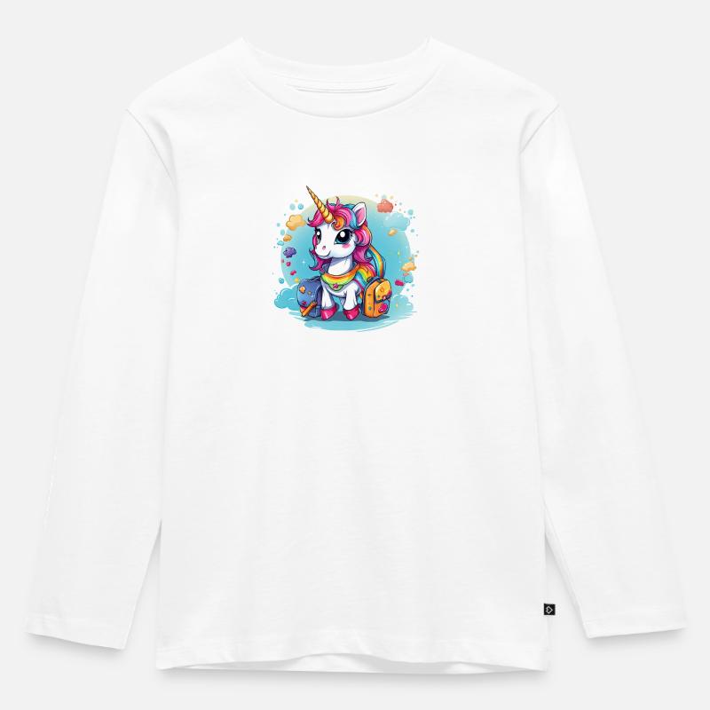 Einhorn Schulkind Einschulung Mädchen Geschenk - Kinder Premium Bio Langarmshirt - Weiß