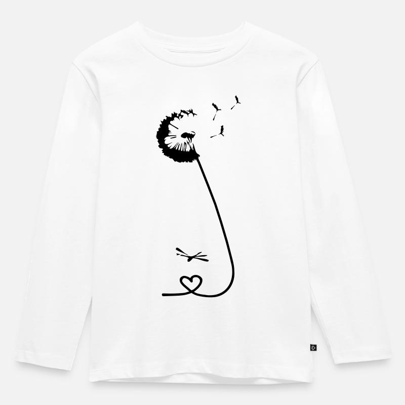 Pusteblume + Libelle - Kinder Premium Bio Langarmshirt - Weiß