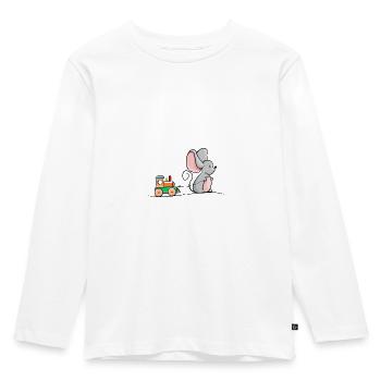 Mouse with wooden locomotive - Kids' Premium Longsleeve Shirt - white - Front - AI Model Kid Female (0cm)