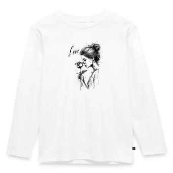 Dessin d’une femme sentant délicatement une rose, et - T-shirt manches longues Premium Enfant - blanc - Devant - AI Model Kid Female (0cm)