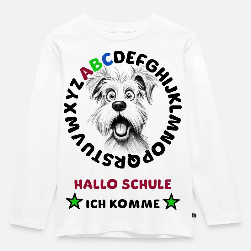 Einschulung HUND Hallo Schule - Kinder Premium Bio Langarmshirt - Weiß