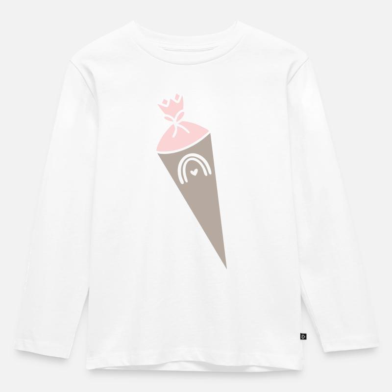Schultüte mit Regenbogen rosa - Kinder Premium Bio Langarmshirt - Weiß