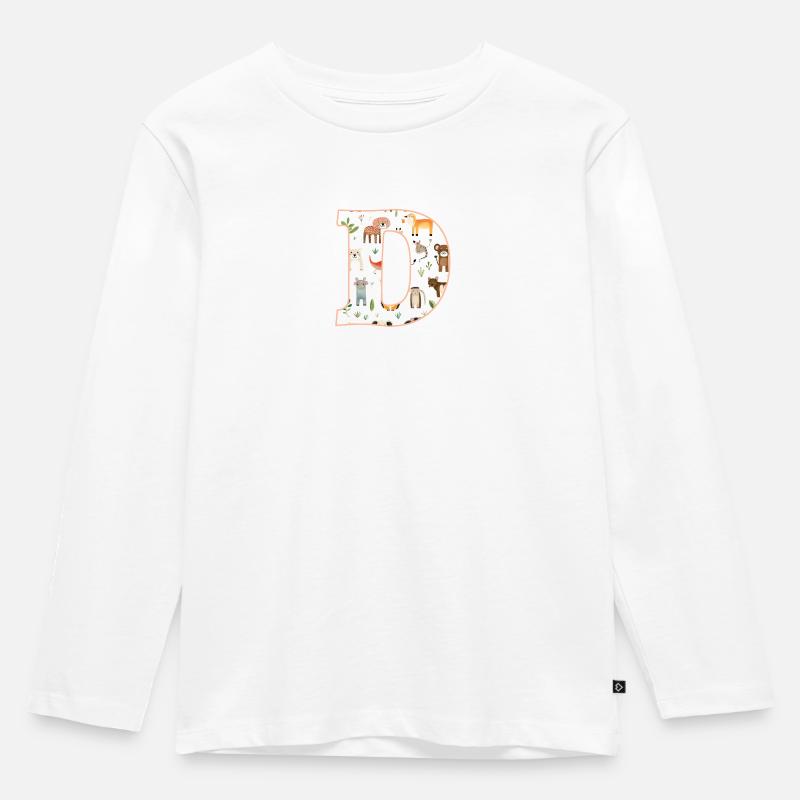 Buchstabe D, Monogramm, Tiermuster - Kinder Premium Bio Langarmshirt - Weiß