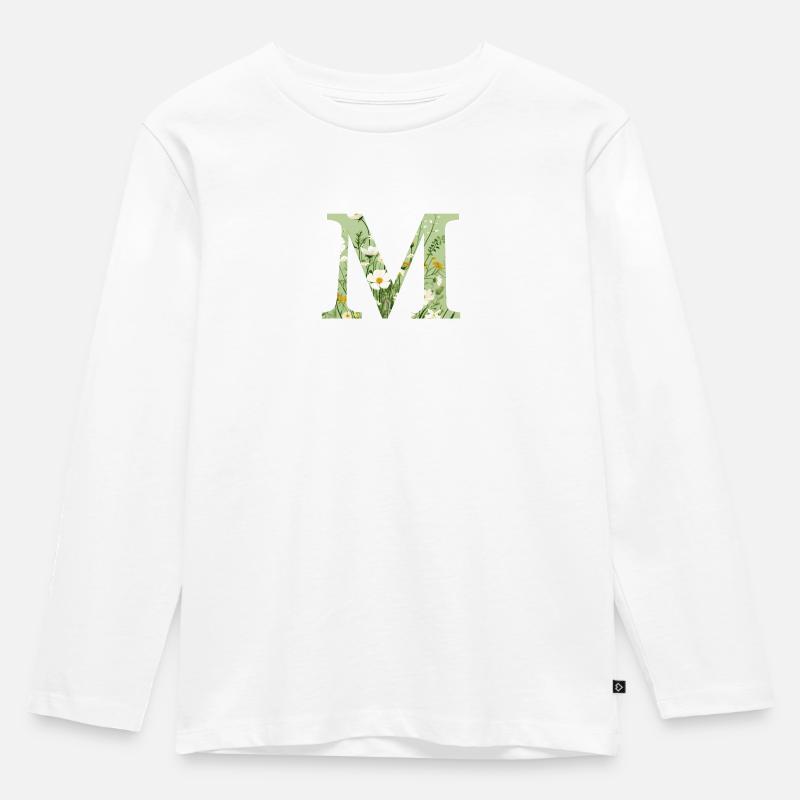 Buchstabe M, Monogramm, Blumenmuster - Kinder Premium Bio Langarmshirt - Weiß