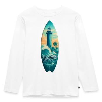 Neptune Lighthouse Surfbrett - Kinder Premium Bio Langarmshirt - Weiß - Vorne - AI Model Kid Female (0cm)