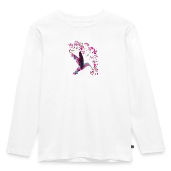 kolibri,aquarell,Illustration,blumen, ranke,floral - Kinder Premium Bio Langarmshirt - Weiß - Vorne - AI Model Kid Female (0cm)