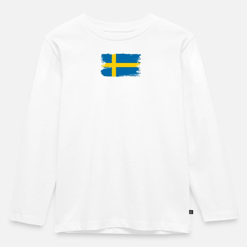 Tee à brosse drapeau de la Suède - T-shirt manches longues Premium Enfant - blanc