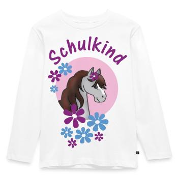 School Child - Pony with Flowers Pink Light Blue - Kids' Premium Longsleeve Shirt - white - Front - AI Model Kid Female (0cm)