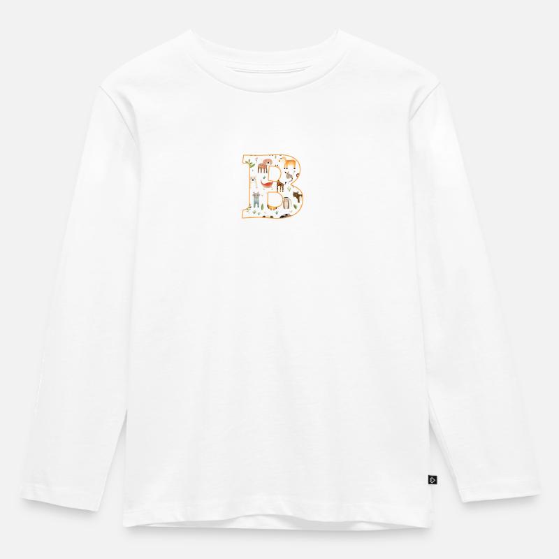 Buchstabe B, Monogramm, Tiermuster - Kinder Premium Bio Langarmshirt - Weiß