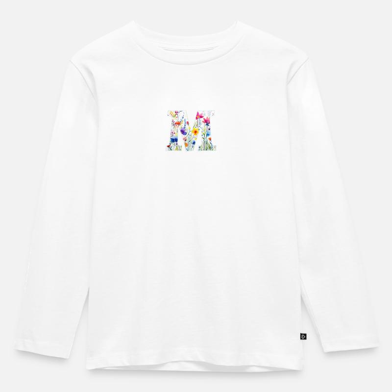 Buchstabe M, Monogramm, Tiermuster - Kinder Premium Bio Langarmshirt - Weiß