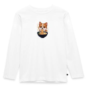 Chien Kawaii mangeant des ramen - T-shirt manches longues Premium Enfant - blanc - Devant - AI Model Kid Female (0cm)