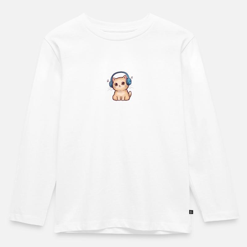Süße Katze mit Doodle-Kopfhörern - Kinder Premium Bio Langarmshirt - Weiß